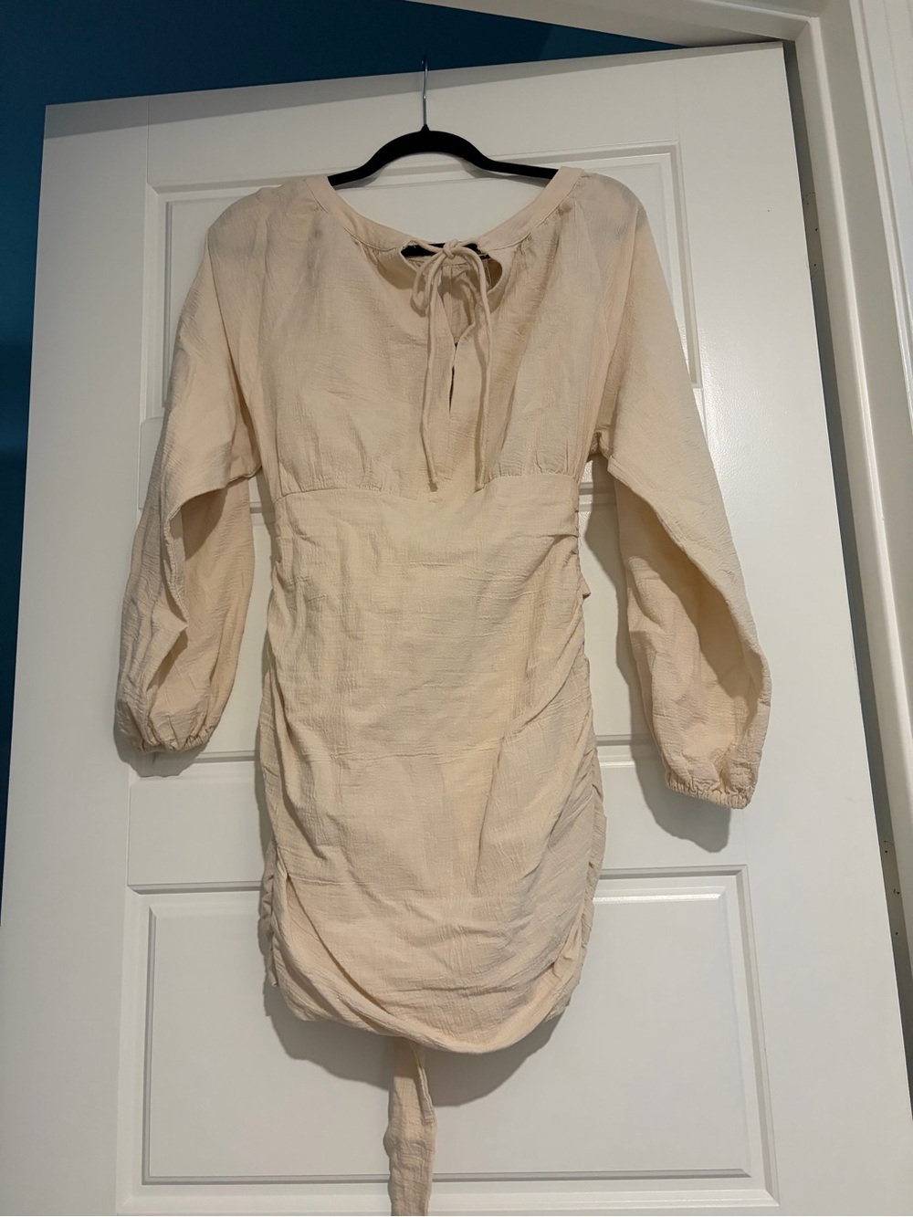 Free people Cream puffy long sleeve Tie-Front Dress